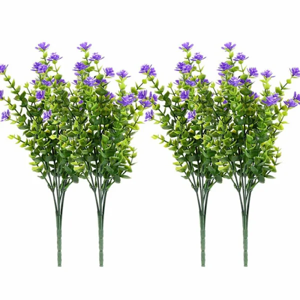 4 Pieces Artificial Plants Artificial Greenery Bushes Eucalyptus Branches with Purple Baby's Breath Plastic Shrubs Bedroom Office Garden Patio Indoor 