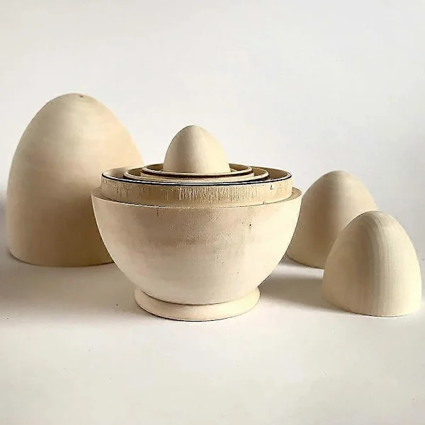 Hule Tre Egg Påske Nesting Egg Leke Tre Påske Kurv Fyllstoff Gave 5 Hule Umalte Egg DIY