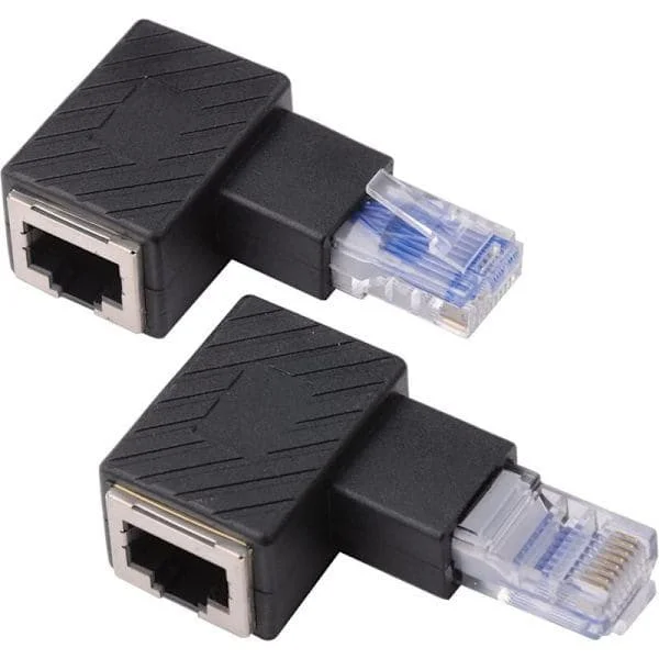 Förpackning med 90 graders Ethernet-adapter höger + vänster vinkel RJ45 hona till hona-adapter skärmad nätverkskontakt kompatibel med Cat5 Cat6