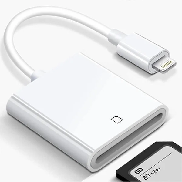 Apple Lightning till SD-kort Kamera Reader Adapter för iPhone iPad Kamera Slot Spelkamera Kortläsare för iPhone Mini, Ingen App Behövs - Plug and Play