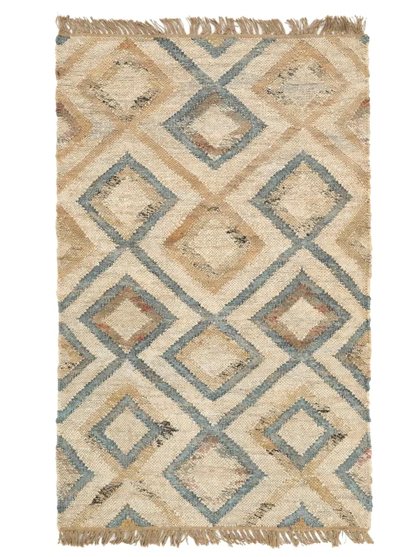 Medallion Small Patagonia Jute Rug - Cream Beige/Blue 100X160
