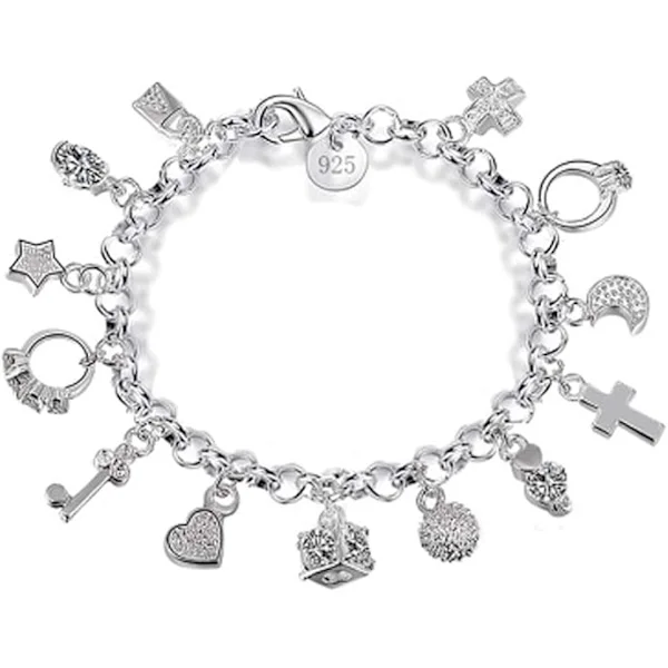 S925 Sølv Tretten Deler Anheng Armbånd Dame Gave Armbånd