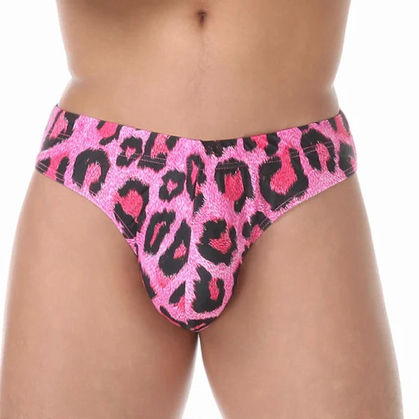 Snygga badbyxor för män Låga briefs Underkläder Leopardmönster Badbyxor Mjuka stretchiga andningsbara badunderkläder Rosa leopardmönster L