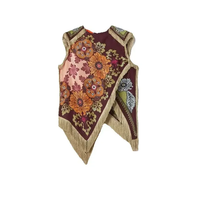 AliExpress - Etnische vintage bloemenprint dameskleding elegante O-hals kwastje kruis split onregelmatige top zomer mouwloze rits blouse shirts