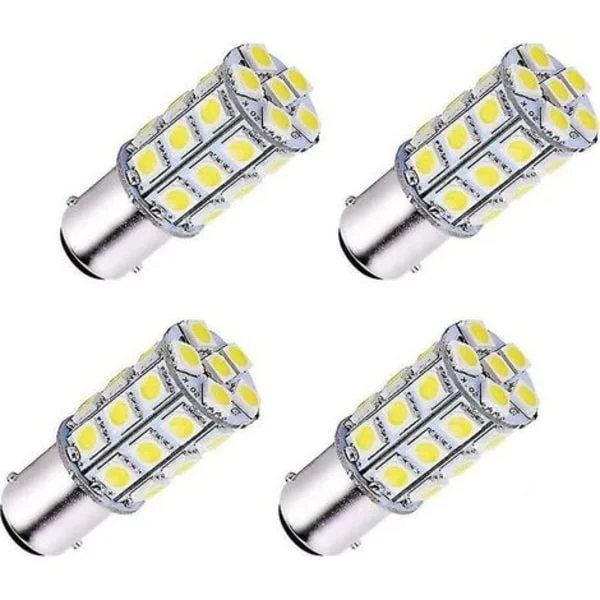 Sæt med 4 Ba15d 5050 27 SMD superhvide LED-pærer til bil, båd, autocamper