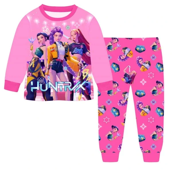 K-Pop Demon Hunters pitkähihaiset pyjamat lapsille, söpö sarjakuvaprintti, lasten yöasut ja vapaa-ajan asut Ruusu Ruusu 130cm