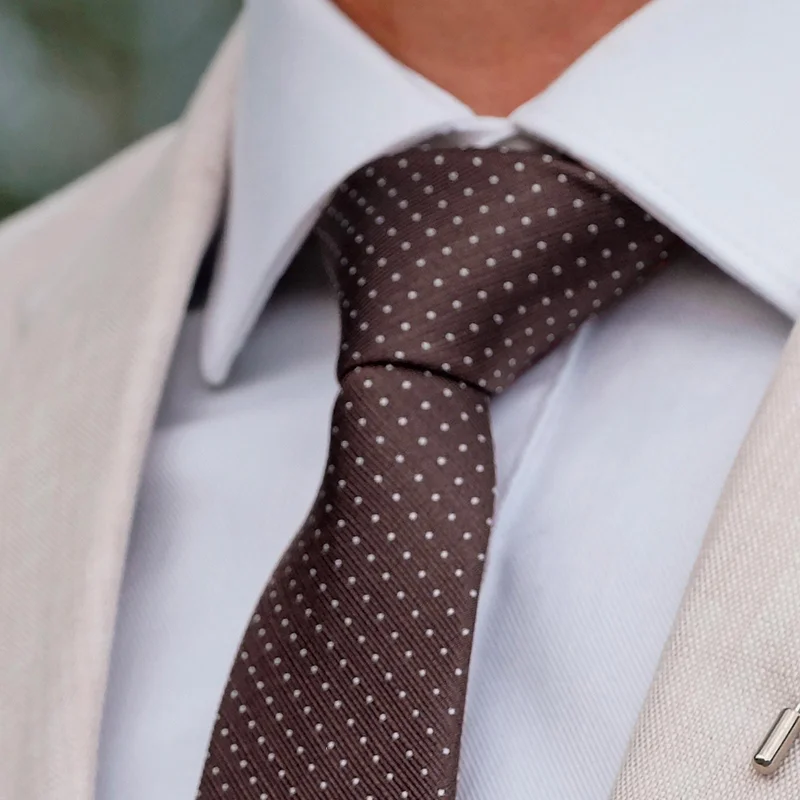 Brown Polka Dot Silk 6cm Tie for Men - Patterned Ties