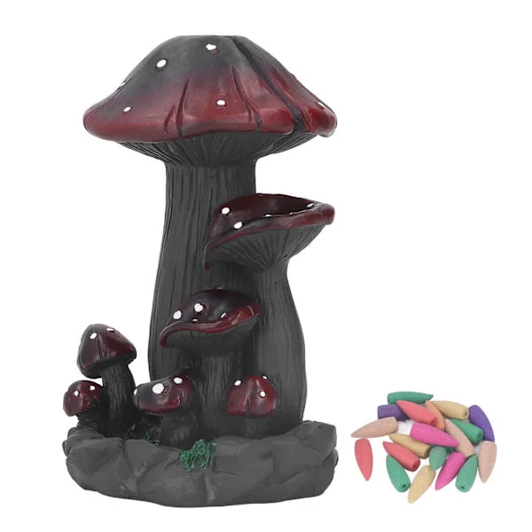 Mushroom Backflow Incense Burner Handmade Exquisite Details Resin Backflow Incense Holder with 20 Incense Cones