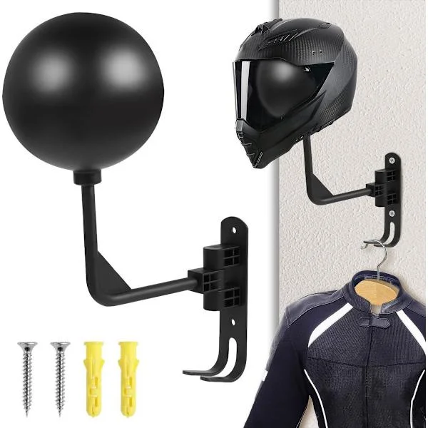 Motorcycle Helmet Holder - Wall Mount - 180 Degree Rotation - Motorcycle Helmet Rack - Hook for Hanging Motorcycle Helmet and Jacket on the Wall