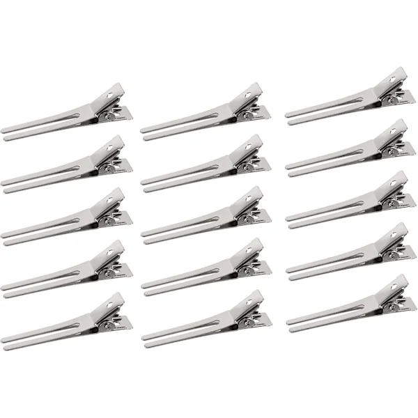50-pakning DIY krølltenger, frisør dobbel nål krølltenger sølv metall alligator klips metall krokodille alligator hårklips for salong