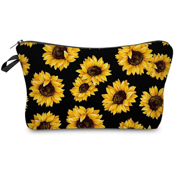 Sunflower Makeup Bag, Small Portable Cosmetic Organizer for Women Girls, Zipper Pouch Waterproof Clutch Toiletry Bag