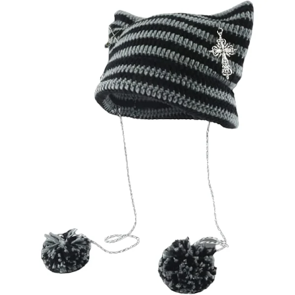Grunge Mössor Virkade Stickade Hattar För Kvinnor Flickor Räv Katt Öra Goth Emo Alt Y2k Accessoarer Grunge Kläder