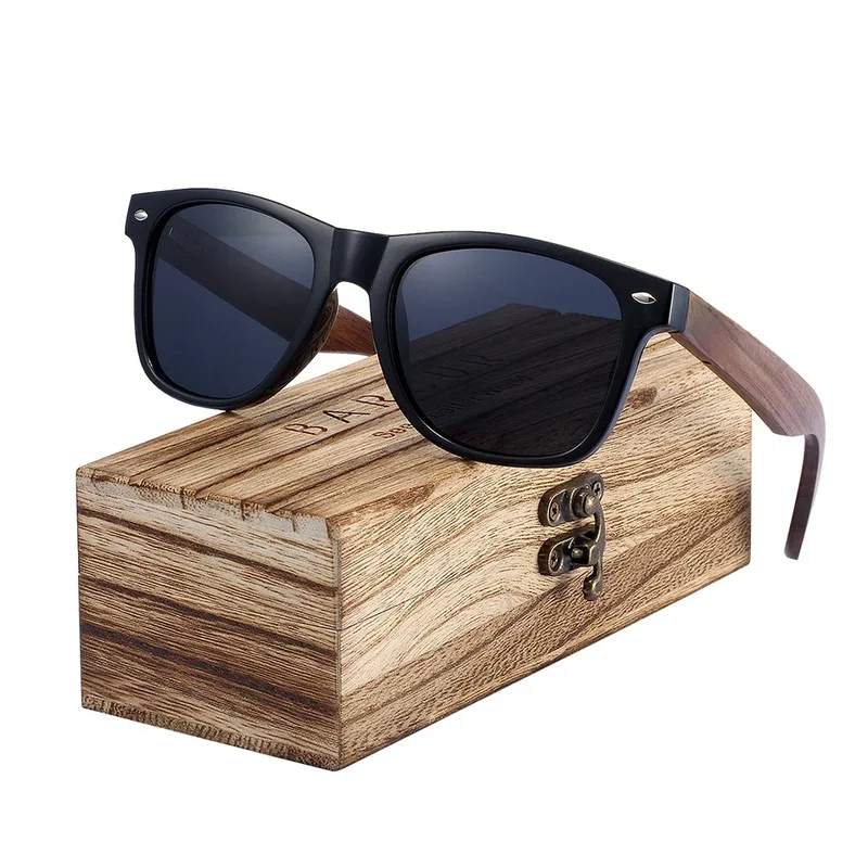 AliExpress - BARCUR-Lunettes de soleil polarisées carrées en bois pour homme, accessoire de haute qualité, boîte d'origine, noir, brochure, UV400