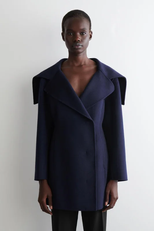 COS Women's Sculpted Double-Faced Wool Short Coat in Blue
