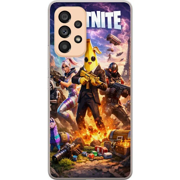 Kompatibelt Mobilskal till Samsung Galaxy A53 5G Actionfigurer i explosiv stadsscen med dramatisk himmel och intensiva färger i spelinspirerad stil