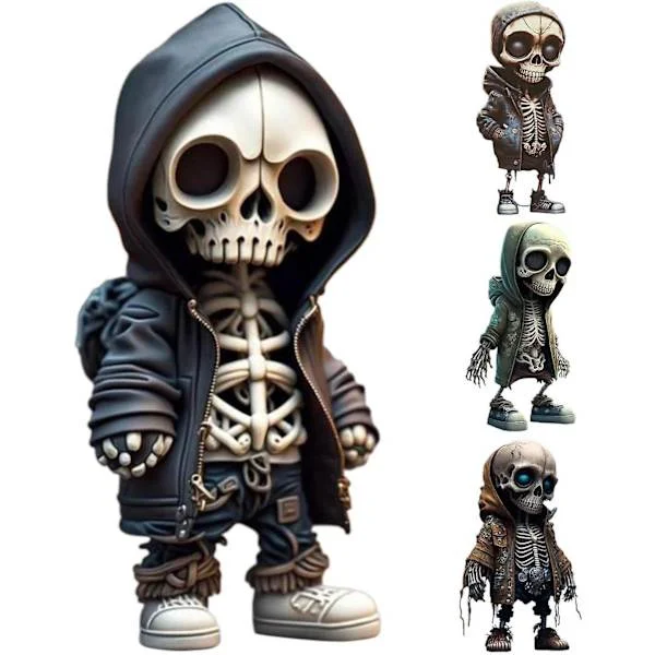 Halloween Dekor | Kule Skjelettfigurer | Kul Kontordekor | Halloween Skjelettdukke Harpiks Alien Dekor | Halloween Ornamentdekorasjon Søt Sta