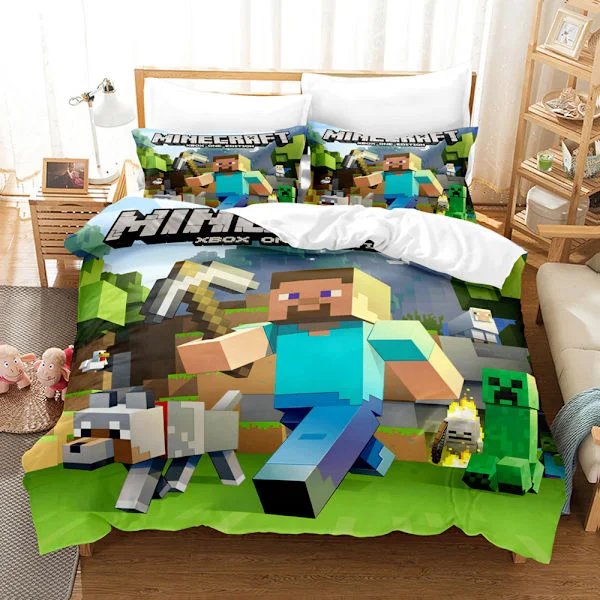 Minecraft My World 3D -digitaalipainettu kolmiosainen setti pussilakana peitto lakanat tyynyliina vuodevaatteet 27-FF-