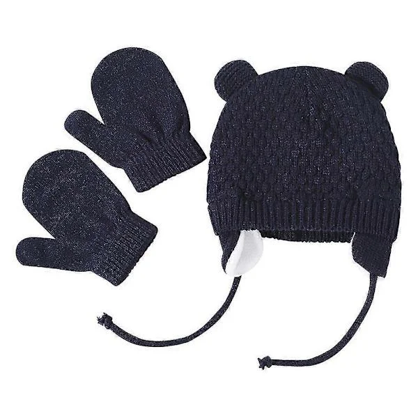 Nyfødt Baby Vinter Varm Strikket Lue Votter Sett Barn Fleece Lue Tykke Hansker[TT]
