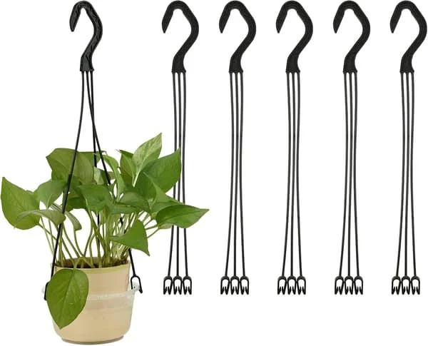 6-pack Hanging Plastic Basket Hooks Hanging Planter Holders Flower Pot Hangers for Outdoor and Indoor Small Flower Pots, Black
