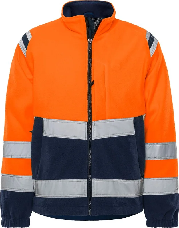 Arbetskläder Fristads Herr Varsel vindtät fleecejacka 4041 FE, klass 3, Varsel Orange/Marinblå