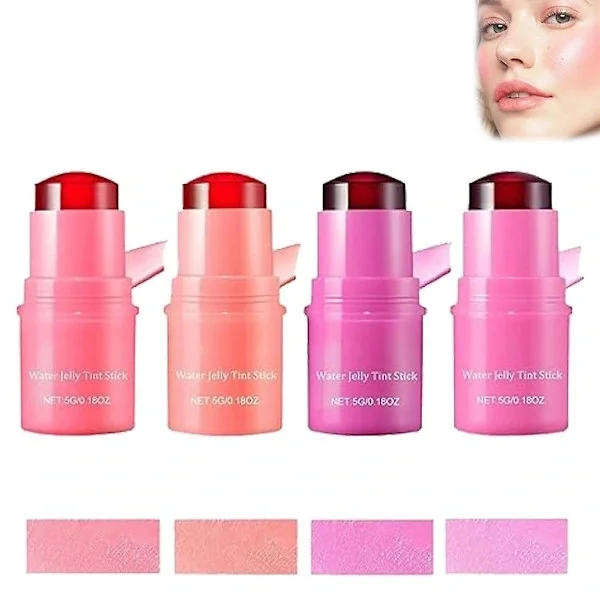 Viilentävä Water Jelly Tint Stick, 2-in-1 läpinäkyvä huuli- ja poskiväri, Milk Makeup Jelly Lip Tint Blush - Kerrostettava akvarellipinta 4 väriä