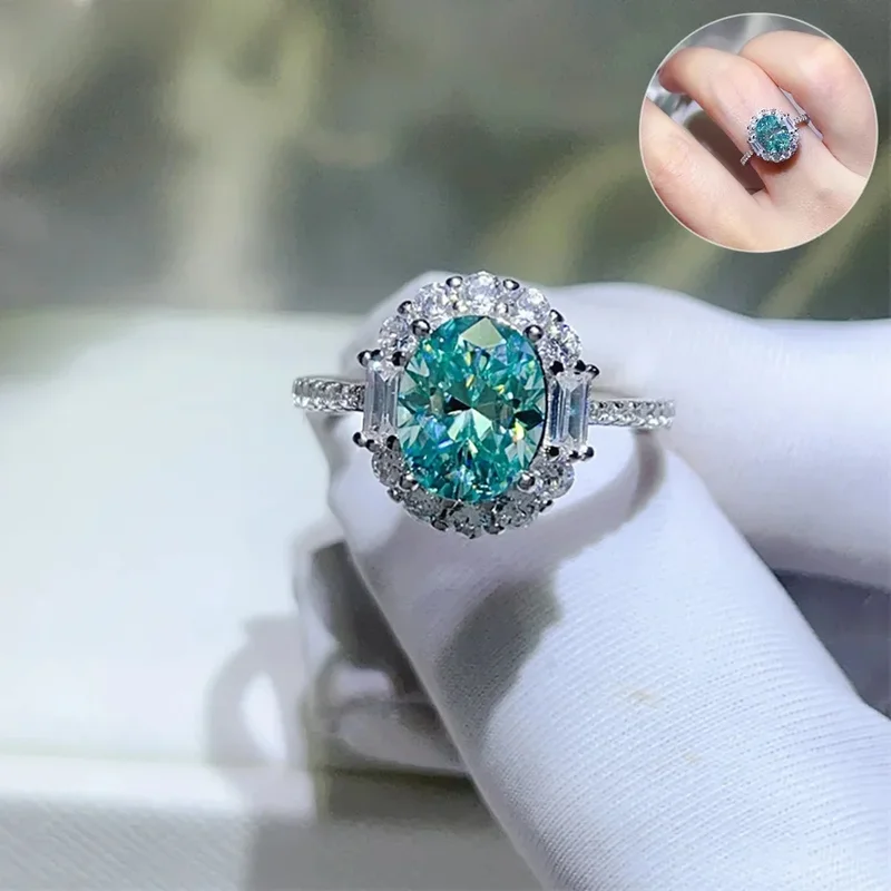 AliExpress - Serenity 1ct 2ct Paraiba Grüne Moissanit Ringe für Frauen 100% S925 Sterling Silber Bands Überzogene 18K Diamant Ringe edlen Schmuck