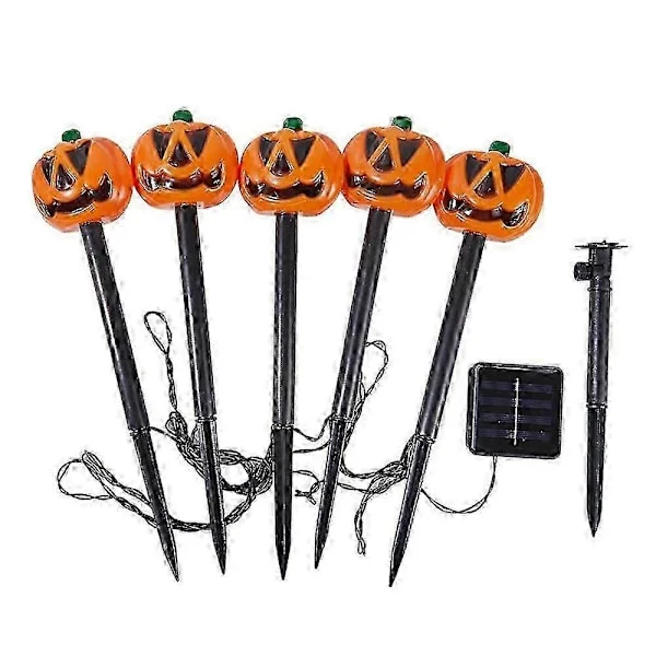 5 stk. Halloween Gresskar Sti Lys - Stake Lys Halloween Utendørs Dekor, Gresskar Halloween Dekor for Hage Plen Hage