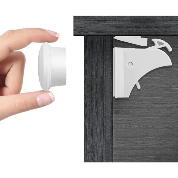 Babysikkerhetsskapdørlås (4 låser + 1 nøkkel + 1 holder), barnesikkerhetsskaplås, sikkerhetslås for skap, skap, garderobe, sikkerhetslås