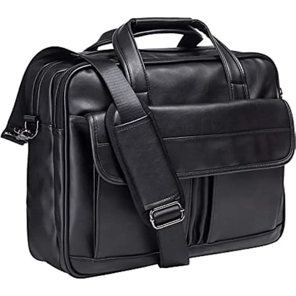 Laptopveske for menn, 17,3 tommer PU-skinn Messenger Bag Vanntett forretningsreiseveske, Arbeidsdataveske Satchel Bag Mann (Svart)