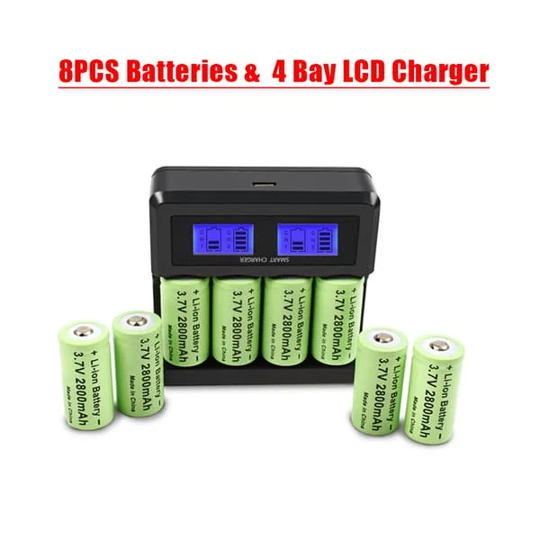Powtree 16P 2800mAh Uppladdningsbart 3,7V Li-ion 16340 Batteri CR123A RCR 123 ICR Batteri för LED-ficklampa Reseväggladdare