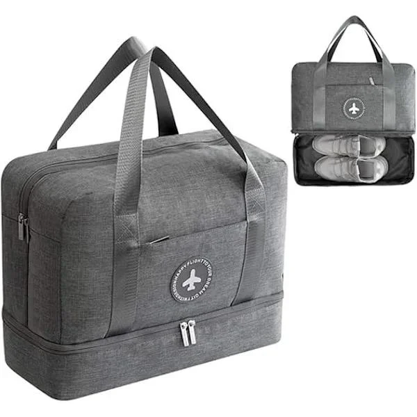 (AZC) Waterproof Gym Bag Duffel Bag Travel Overnight Bag Dry Wet Separation Weekend Bag Handbag Sports for Men Women (1 pc, Grey)