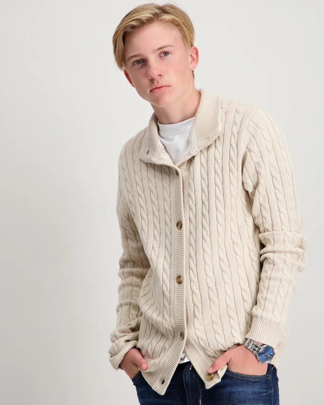 RYVLS Cable Knit Cardigan Beige Tröjor Kille - Kids Brand Store