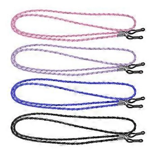 4 st Färgglada Glasögonhalsband i Läder, Snöre, Band, Läderglasögonsnöre, Justerbar Ändhållare för Glasögon (Blå, Lila, Svart och Rosa)