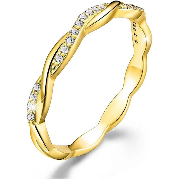 18K Gullbelagt 925 Sterling Sølv Twist Ring Band Cubic Zirconia Stablebare Ringer CZ Simulert Diamant Evighetsbånd Forlovelsesringer Vielsesringer for