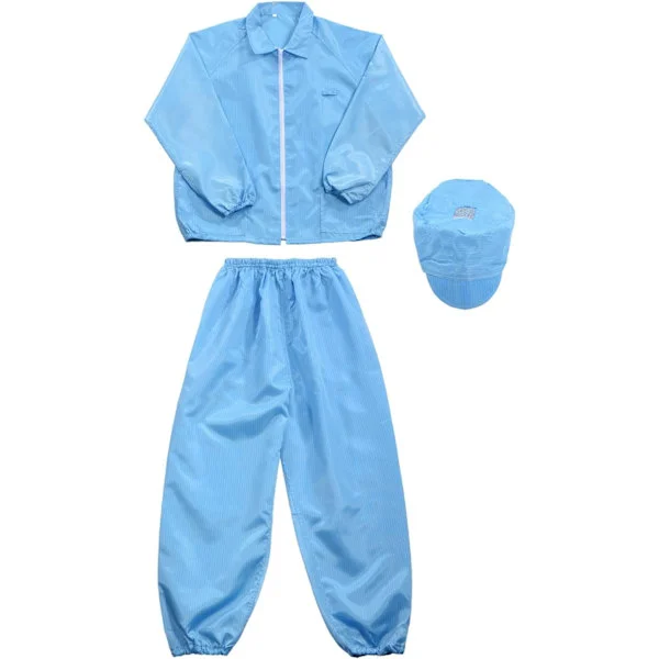 ESD Lab Coat Antistatisk Kläder Vetenskap Manschettslag Krage med Hatt Bär Uniform Arbete för Män Kvinnor Blå färg_namn Blå