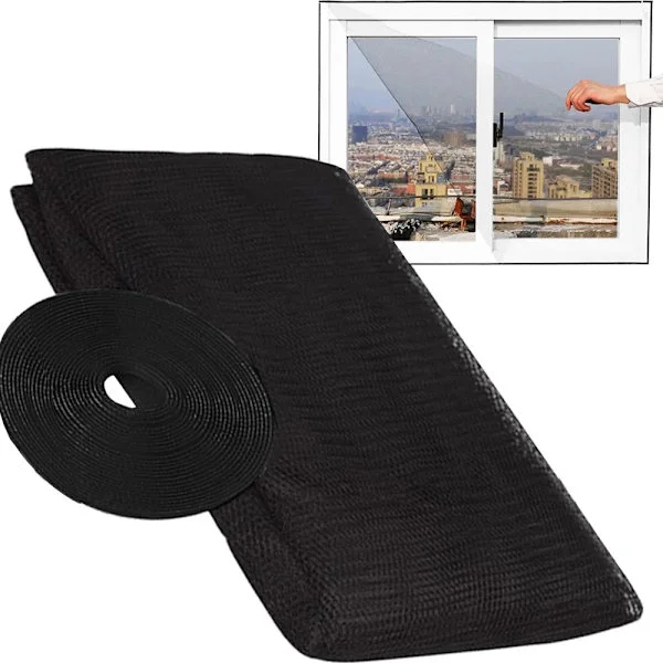 Myggnät för fönster polyester svart 180x150 cm med kardborre