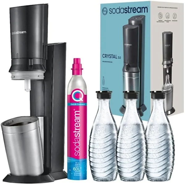 Sodamaskin - SodaStream - Crystal 3.0 - 3 glasflaskor - Justerbar kolsyrning - Elegant design