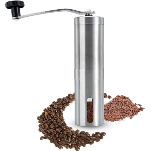 Silver Coffee Grinder - Handheld Manual Coffee Grinder with Stainless Steel Ceramic Grinder with Hand Crank - Espresso Grinder