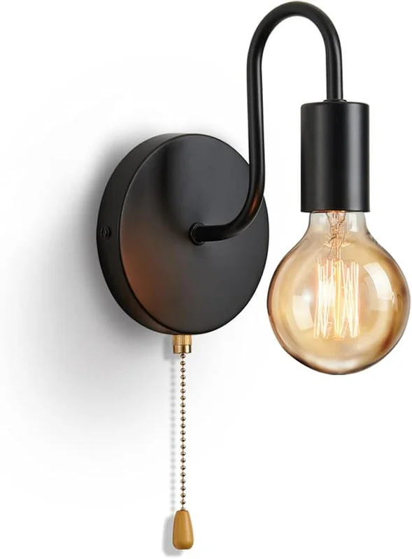 Retro industriell vägglampa med strömbrytare, svart järn E27 inomhusarmatur-FA-