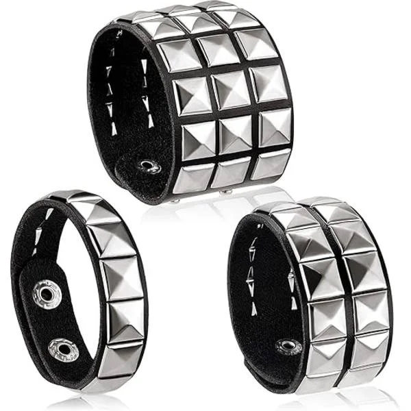 3 stk. læder nitter punk armbånd til mænd kvinder 80'er nitter goth rock armbånd spike nitter manchet armbånd unisex metal