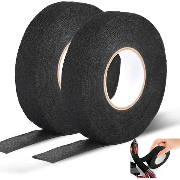 Svart tygtejp, bilkabeltejp, bomullsisolerande, 15mx19mm, 2-pack