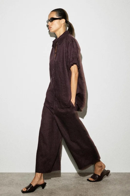 COS Women's Pantaloni Culotte In Lino in Rosso