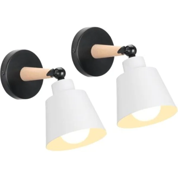 2-pakning vintage industrielle vegglamper taklamper E27 metall justerbar retro innendørs vegglampe for soverom kjøkken restaurant (ingen bryter, hvit)