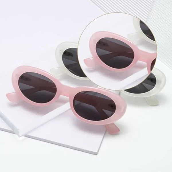 Solglasögon för kvinnor, ovala solglasögon, retro ovala solglasögon, festsunglasögon, glasögon med oval ram, ovala vintage cat eye solglasögon rosa