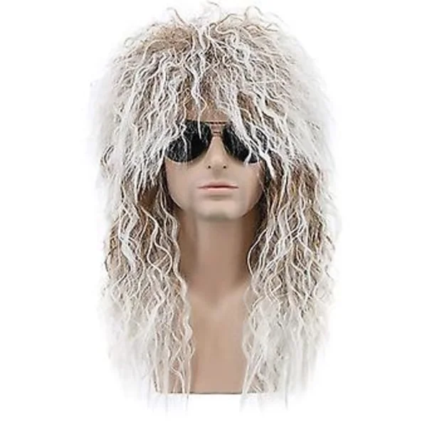 70- og 80-talls Mullett- parykk for menn, Halloween Cosplay Krøllete parykk Varmebestandig Syntetisk parykk Heavy Metal Rock Cosplay Parykk (Beige)