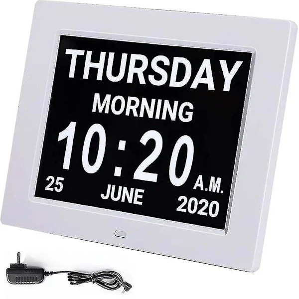 Digital kalender och seniorklocka - 8 tum - Digital klocka, väckarklocka, kalender för äldre och personer med demens
