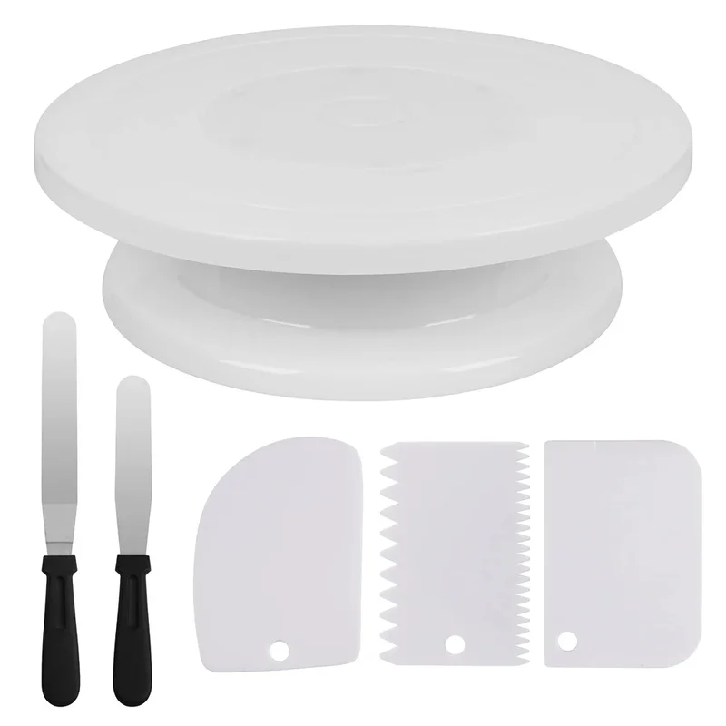 AliExpress - 1/6-teiliges Kuchen-Plattenspieler-Set aus Kunststoff, drehbarer Kuchendekorationsständer, Kuchenglasur-Plattenspieler, inklusive 2 