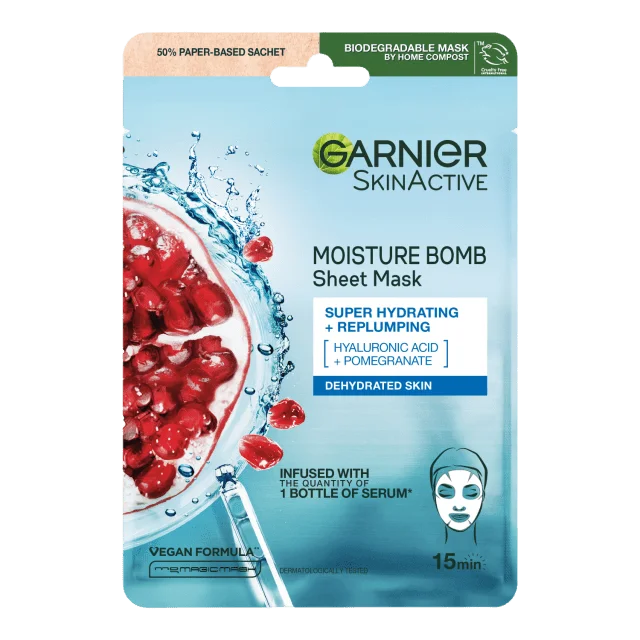 Garnier Moisture Bomb Super-Hydrating and Energizing Sheet Mask Ansiktsmask & peeling Dam 28 G