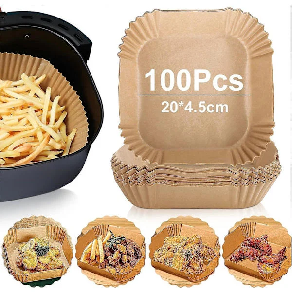 100-pakning bakepapir til airfryer, engangs non-stick papirformer