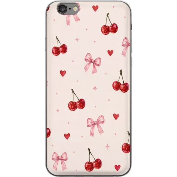 Yhteensopiva Puhelinkuori Apple iPhone 6 Plus Suloinen kuvio punaisilla kirsikoilla, vaaleanpunaisilla ruseteilla ja sydämillä romanttisessa vesiväri